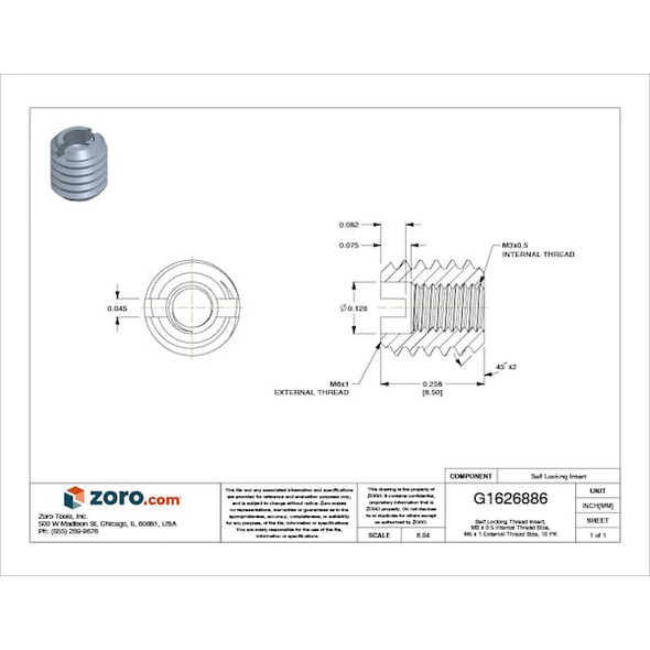 E-Z Lok Heavy Wall Self Locking Thread Insert, M3-0.50 Int Thrd Sz, Carbon Steel, 10 PK 450-3-PK10