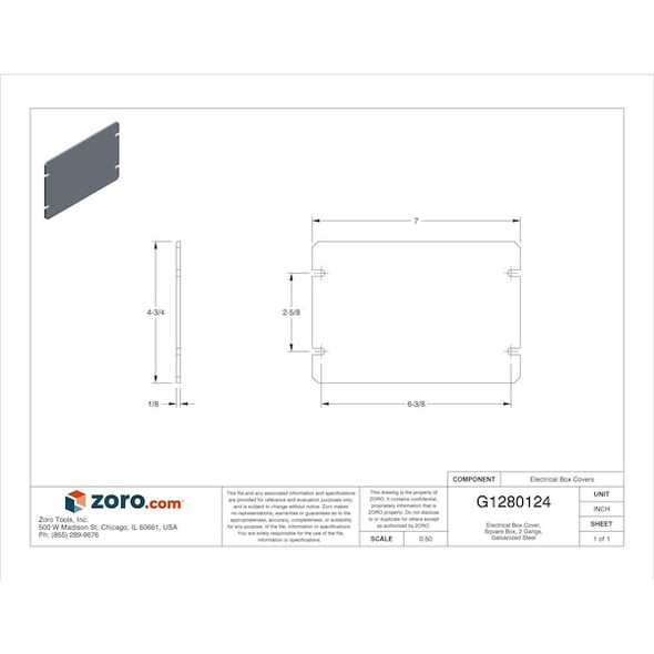Raco Box Cover, Square Box Type, 2 Gang, Galvanized Steel, Blank Cover Type 844