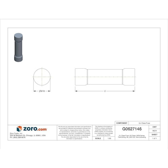 Eaton Bussmann UL Class Fuse, K5 Class, Fast-Acting, 8A, 250V AC, Non-Indicating NON-8