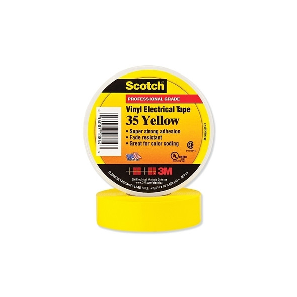 Vinyl Electrical Color Coding Tape, 35, 1/2 in W x 20 ft L, Yellow