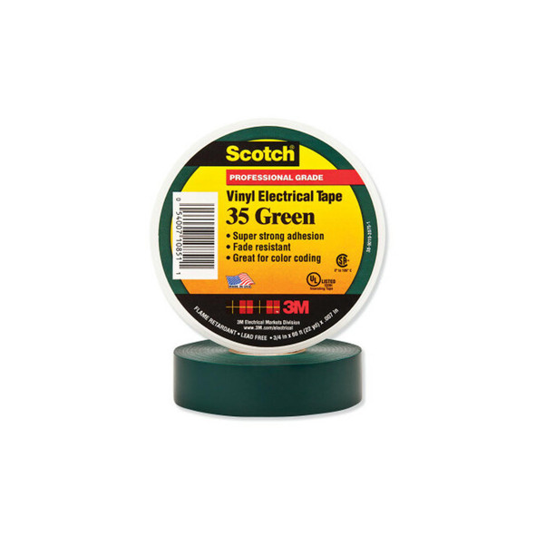 Vinyl Electrical Color Coding Tape, 35, 1/2 in W x 20 ft L, Green