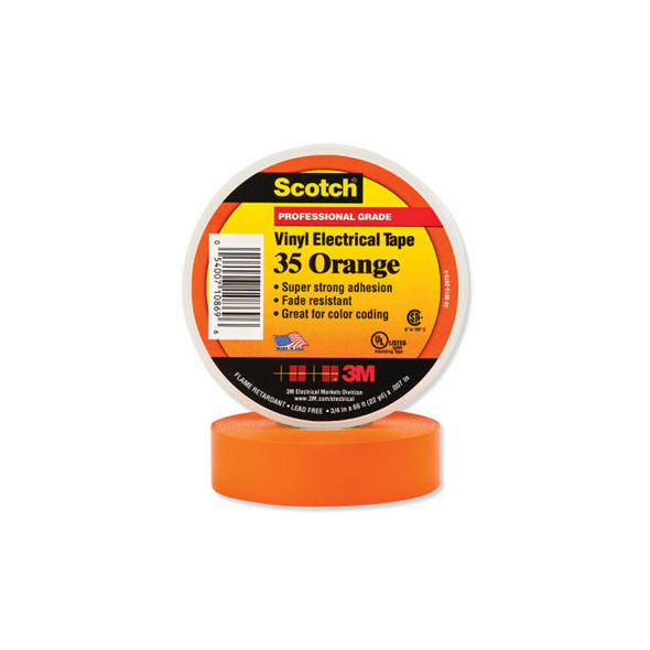 Vinyl Electrical Color Coding Tape, 35, 1/2 in W x 20 ft L, Orange