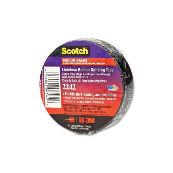 Linerless Electrical Rubber Splicing Tape 2242, 3/4 in W x 15 ft L, Black