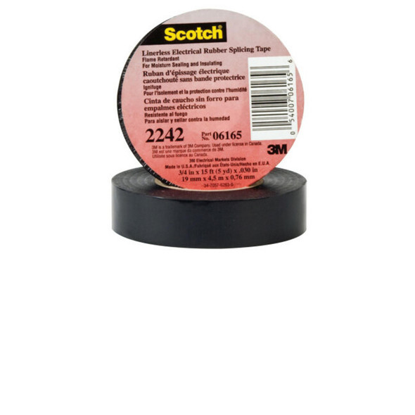 Linerless Electrical Rubber Splicing Tape 2242, 3/4 in W x 15 ft L, Black