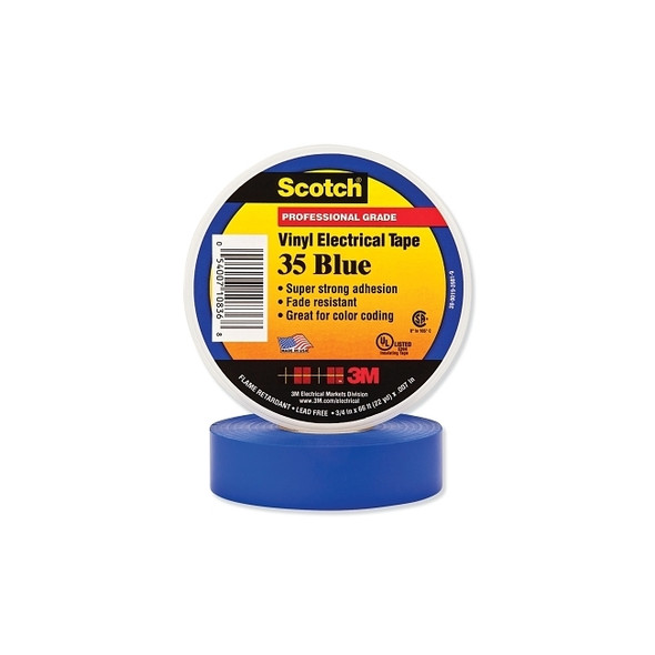 Vinyl Electrical Color Coding Tape, 35, 1/2 in W x 20 ft L, Blue