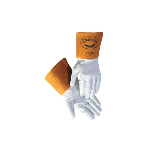 1600 Goat Grain Leather/Cowhide Cuff Unlined Welding Gloves, X-Large, White/Gold, 4 in cuff