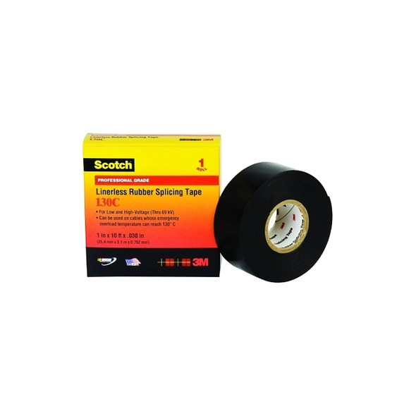 Linerless Rubber Splicing Tape 130C, 30 ft x 1-1/2 in, Black