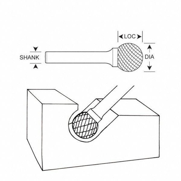 Manufacturer Varies Carbide Bur,Ball Shape,1-2 In,1-4 Shank 310-002093