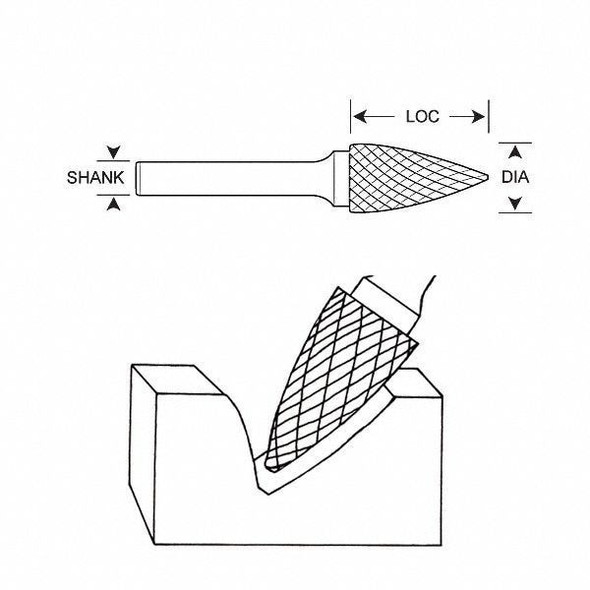 Manufacturer Varies Carbide Bur,Pointed Tree,1/2,1/4 Shank 310-002141