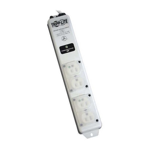 Outlet Strip, Surge, Hospital Grade, 4 5-15R-HG, 5-15P-HG, 6 ft., White