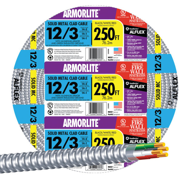 Southwire 250 Ft. 12/3 MC Armored Cable Electrical Wire 68583455