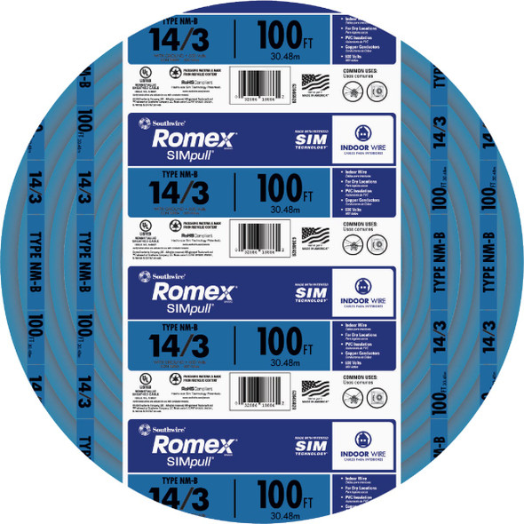 Romex 100 Ft. 14/3 Solid Blue NMW/G Electrical Wire 63946928