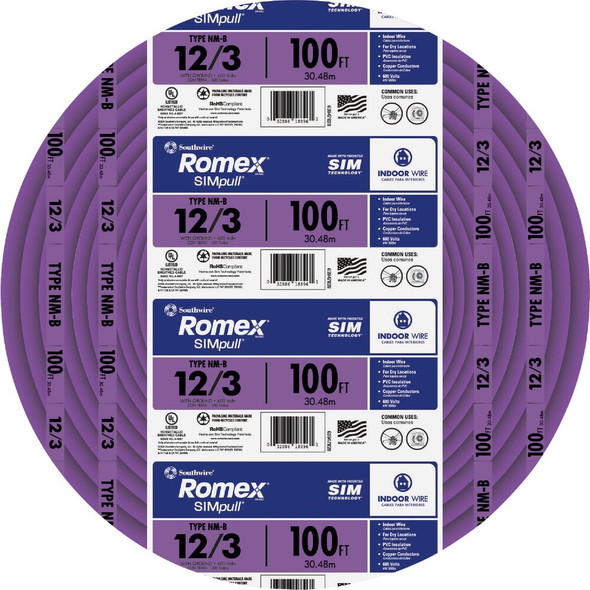 Romex 100 Ft. 12-3 Solid Purple NMW-G Electrical Wire 63947828 508160