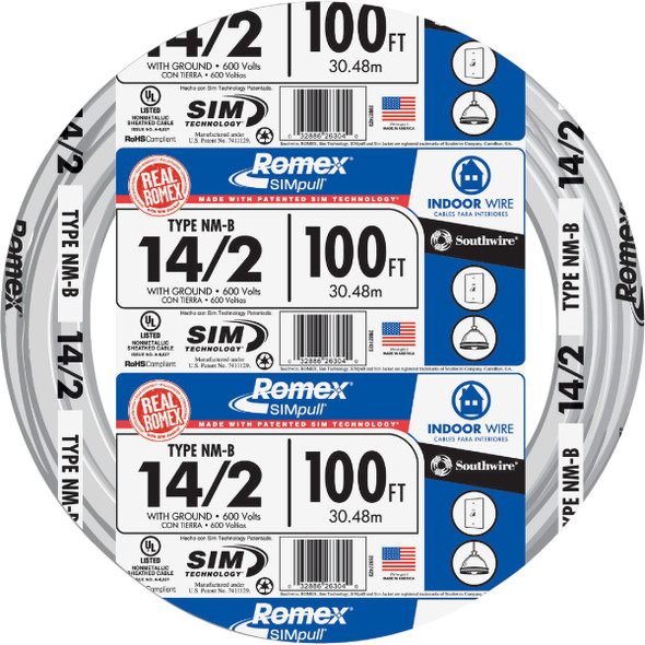 Romex 100 Ft. 14/2 Solid White NMW/G Electrical Wire 28827428