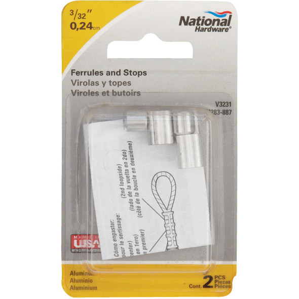 Prime-Line Cable Ferrules and Stops, 3/32", Aluminum