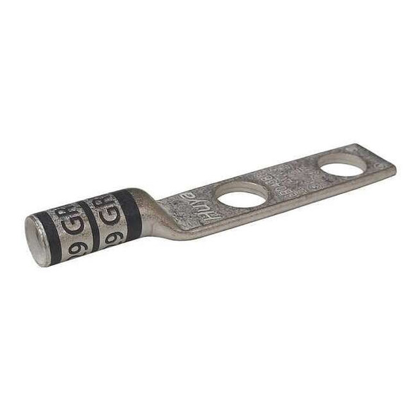 Two-Hole Compression Lug, 4 AWG Max, 3/8 in Stud, Long Barrel, Copper, Gray