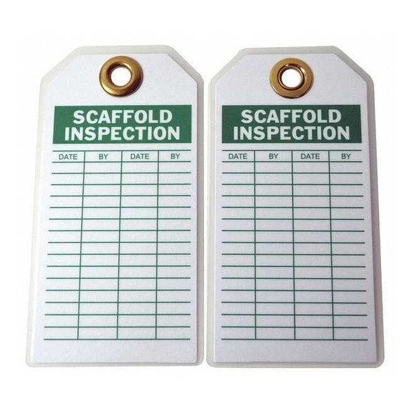 Tag, Scaffold, Polyester, 3 in H x 5 3/4 in W, White, Rectangle, 10 PK