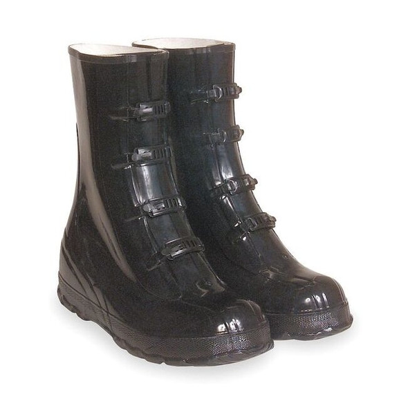 Overboots, Plain Toe, Rubber, 12 in H, Buckles, Chevron Sole, Black, 11, PR