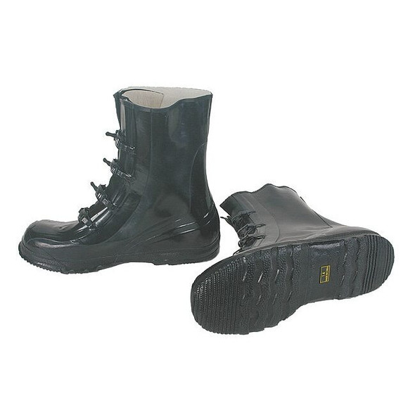 Overboots, Plain Toe, Rubber, 12 in Height, Buckles, Chevron Sole, Black, 9, PR