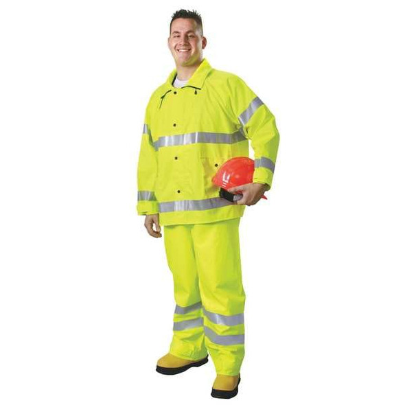 Manufacturer Varies Rain Suit, PVC, 6.2 mil Thick, Packable Hood in Collar, Green/Yellow, M 9665 S-M