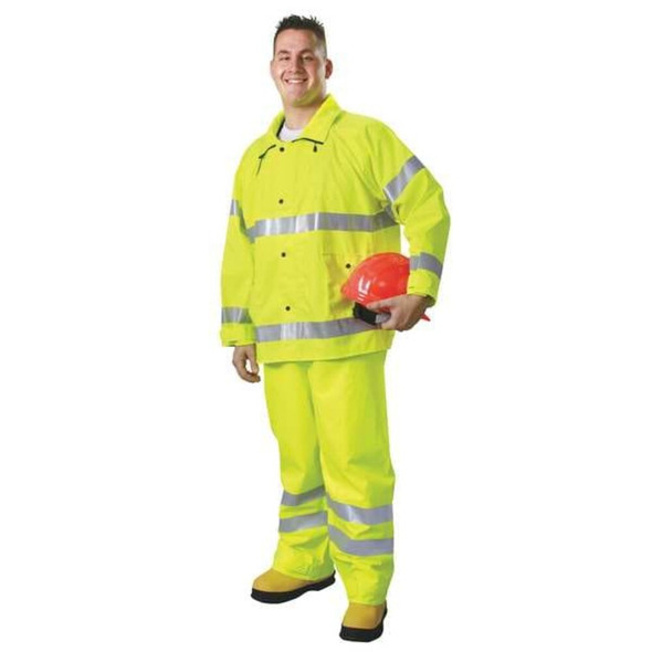 Rain Suit, PVC, 6.2 mil Thick, Packable Hood in Collar, Green-Yellow, M  9665 S-M