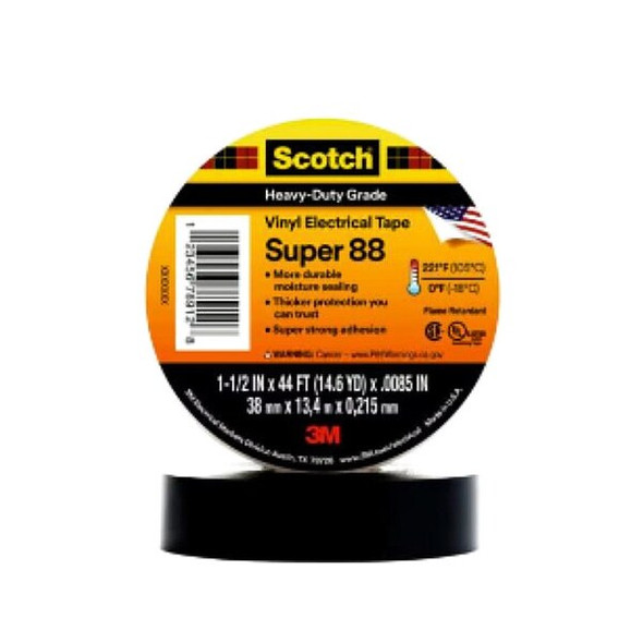 3m ElectricalTape,Black,14-5/8ydL,1-1/2inW Super 88