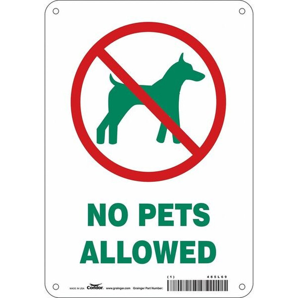 NO PETS ALLOWED, 7 in W x 10 in H, Horizontal Rectangle, Aluminum, 485L69