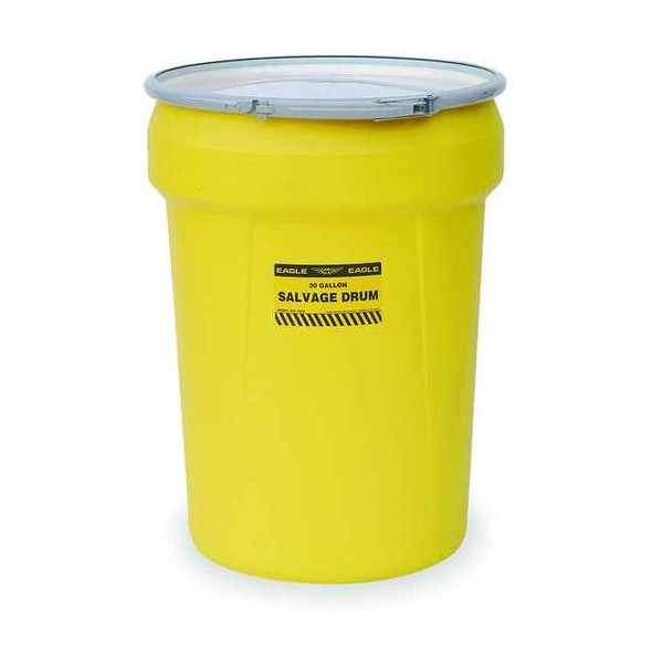Eagle Mfg Open Head Salvage Drum, Polyethylene, 30 gal, Unlined, Yellow 1602