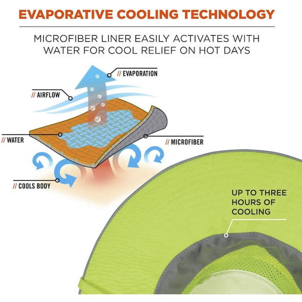 Ergodyne Cooling Hat,Lime,Solid,S/M Size 8935MF