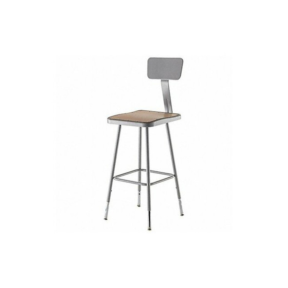 National Public Seating Square Stool with Backrest, Height 25" to 33"Gray 6324HB