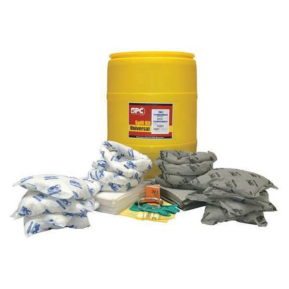 Spill Kit, 55 gal Volume Absorbed per Kit, 55 gal Capacity, Drum, Yellow