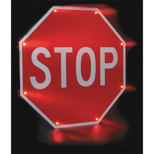 Tapco LED Stop Sign, Stop, White/Red, 30" W, 30" H 2180-00203