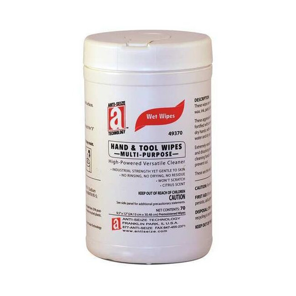 Anti-Seize Technology Hand Cleaning Wipes, 12"L x 9-1/2"W, 70 Wipes 49370