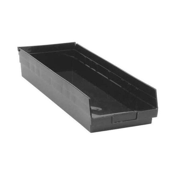 Shelf Storage Bin, Polypropylene, Black, 4 in H, 8 3/8 in W, 23 5/8 in L