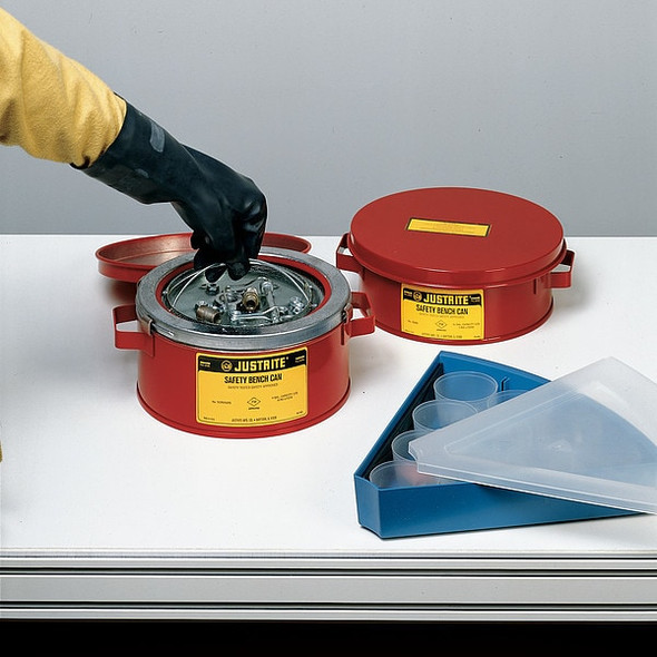 Justrite Bench Can 0.25 gal Steel Can, Steel Plunger, 4 1/2 in Dasher Plate Dia., Red 10175