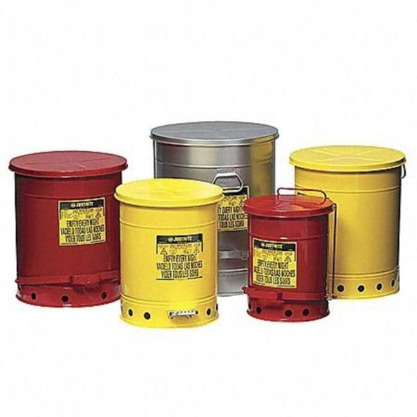 Oily Waste Can, 2 gal, Red, Steel, 9 1-8 in Height, Hand Operated Self-Closing  09200
