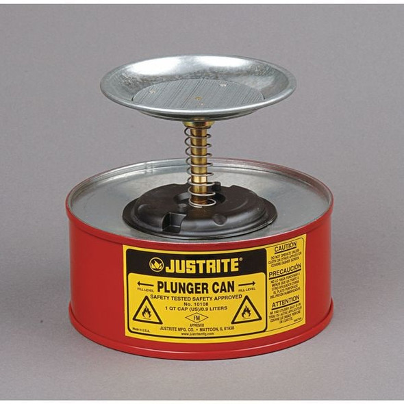 Plunger Can, 1 Quart Can Capacity, Galvanized Steel, 5 in Dasher Plate Diameter, Red, FM Approved