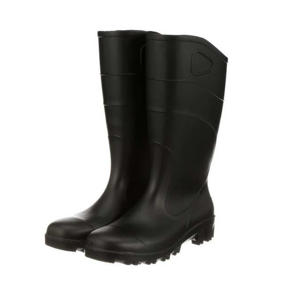 Unisex Rubber Boots, Plain Toe, 15 in Height, Black, 6
