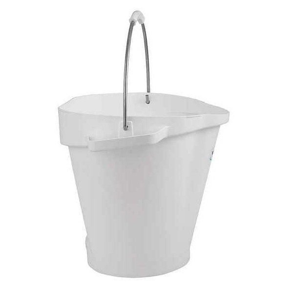 Vikan 5 1/4 gal Round Bucket, 15 in H, 14 1/8 in Dia, White, Polypropylene/Stainless Steel 56925