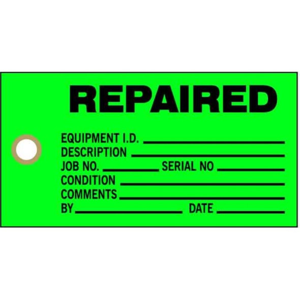 Tag, Repair, Cardstock, 3 in H x 5 3-4 in W, Green, Rectangle, 100 PK  9WAU5
