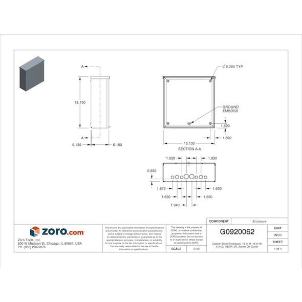 Wiegmann Enclosr,Metallic,18In.Hx 18In.Wx6In.D,3R RSC181806 Wiegmann Enclosr,Metallic,18In.Hx 18In.Wx6In.D,3R RSC181806