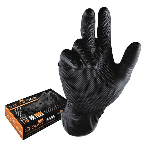 99-1-6000B, Disposable Gloves, 6 mil Palm, Nitrile, Powder-Free, L, 50 PK, Black