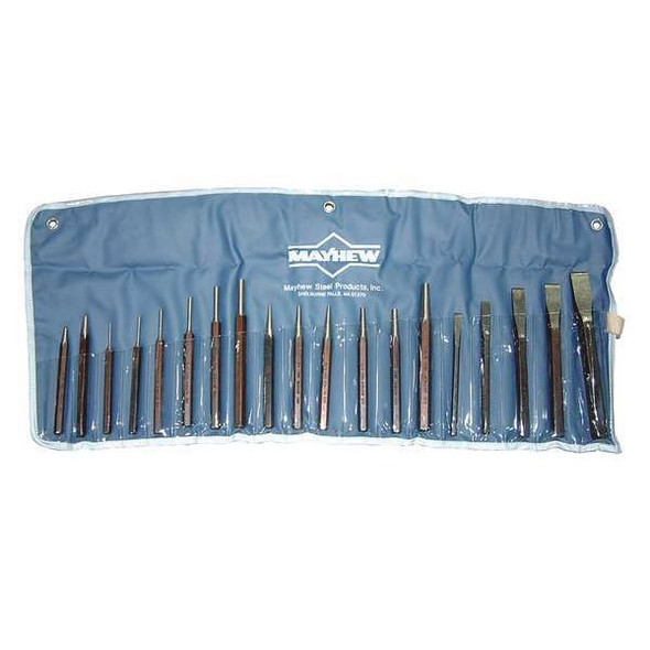 Mayhew Punch and Chisel Set, Steel, Black Oxide Finish, 19 Piece 61019