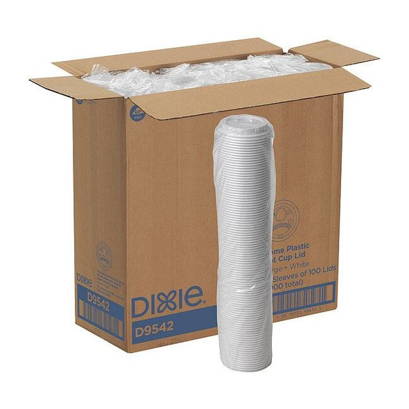 Dixie Lid for 12 to 20 oz. Hot Cup, Dome, Sip Through, White, Pk1000 D9542