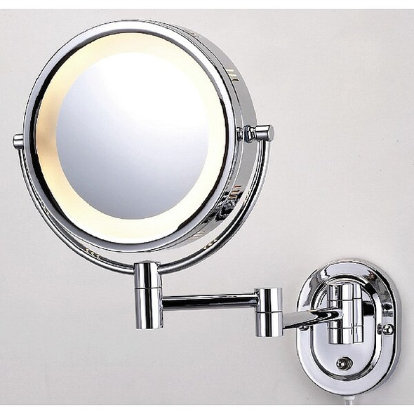 Lighted Makeup Mirror, 10 in W, 13 in H, 120 V AC, Chrome, Wall