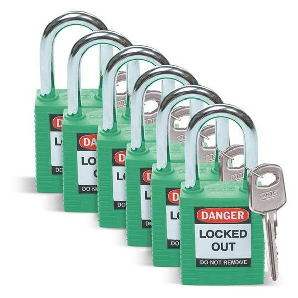 Brady Lockout Padlock,KD,Green,1-3/4"H,PK6 51345 Brady Lockout Padlock,KD,Green,1-3/4"H,PK6 51345