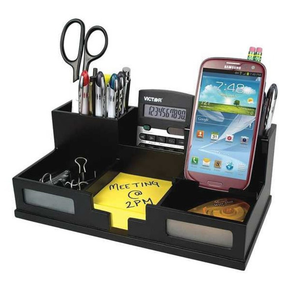 Victor Technology Desktop Organizer, Black, Wood, 5-1-2 in. H 9525-5