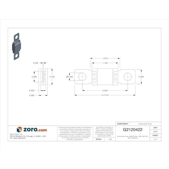 Eaton Bussmann Automotive Fuse, AMG Series, 125A, 32V DC, Non-Indicating AMG-125
