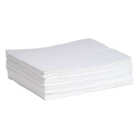 Absorbent Pad, 15 in W x 19 in L, Absorbs 12 gal. per Pkg, Oil, White, 50 Pack
