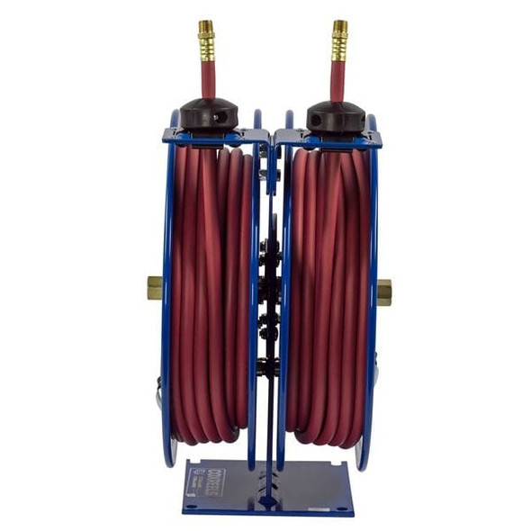 Dual Reel Spring Return Hose Reel, 3/8 in Hose Diameter, 50 ft Length, 300 psi Max. Pressure, Brass